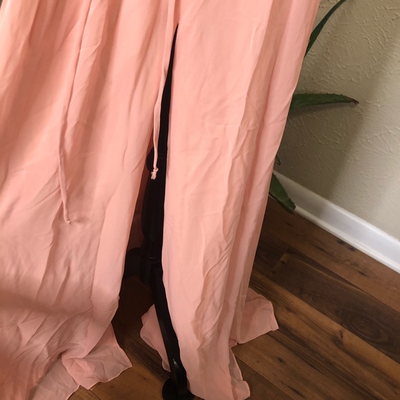 Gianni Bini Plunging Neckline Corset Back Prom Bridesmaid Pink Dress w/Side Slit - Picture 8 of 9